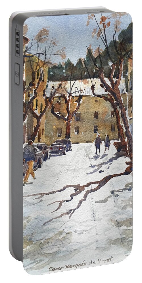 Late Winter Portable Battery Charger featuring the painting Sunny Street, Valledemossa by David Gilmore