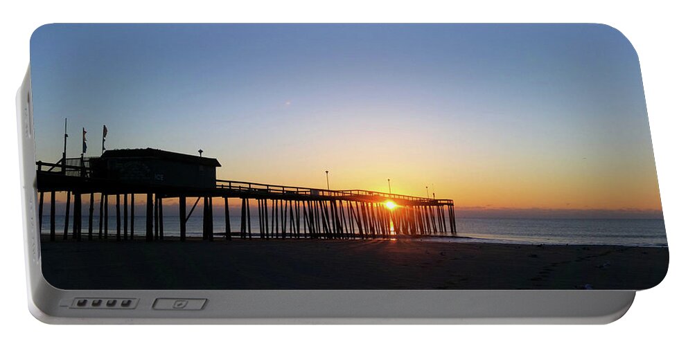 Sun Portable Battery Charger featuring the photograph Sunrise And The Pier by Robert Banach