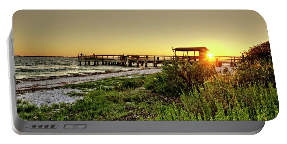 Sanibel Island Portable Battery Charger featuring the photograph Sunrise At The Sanibel Island Pier by Greg and Chrystal Mimbs