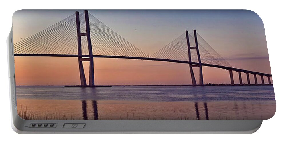 Sidney Portable Battery Charger featuring the photograph Sunrise at the Sidney Lanier Bridge by Farol Tomson