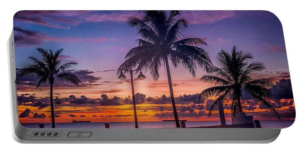 Natural Forms Portable Battery Charger featuring the photograph Sunrise on Fort Lauderdale Beach by Rikk Flohr
