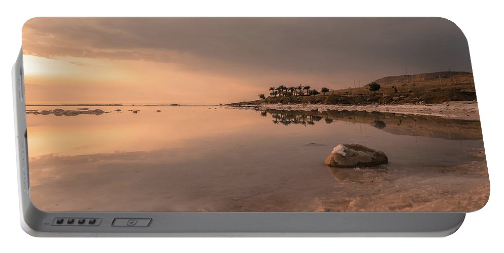 Sun Portable Battery Charger featuring the photograph Sunrise on the Dead Sea-1 by Sergey Simanovsky