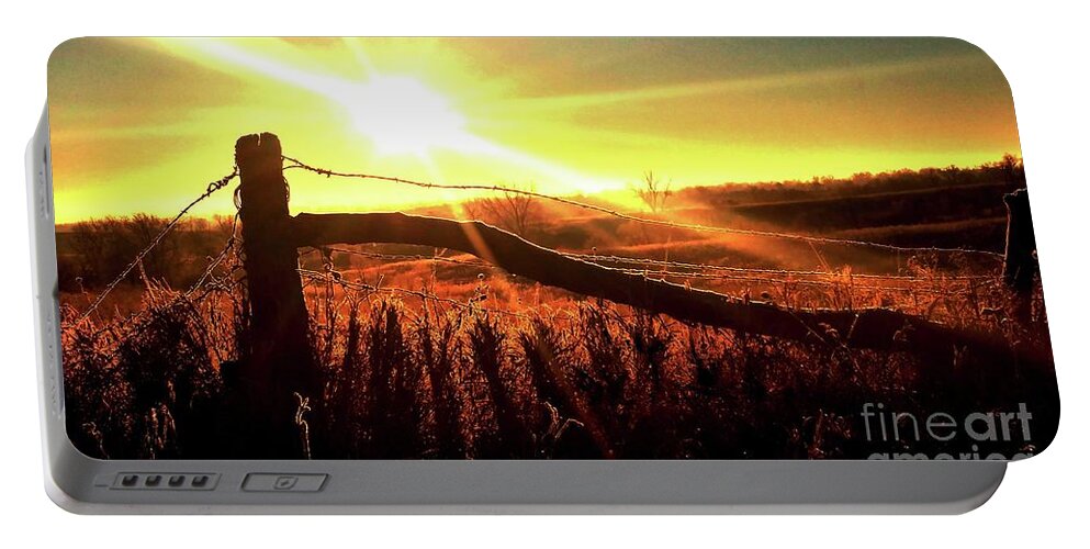 Sunrise Portable Battery Charger featuring the photograph Sunrise on the Wire by J L Zarek