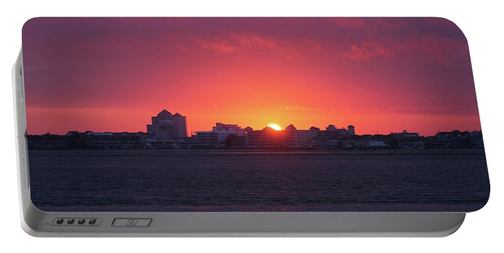 Water Portable Battery Charger featuring the photograph Sunrise Over Ocean City Skyline by Robert Banach