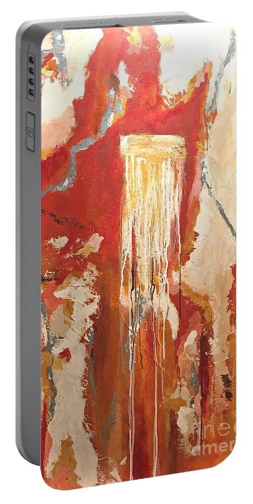 Abstract Portable Battery Charger featuring the painting Sunrise Springs by Mary Mirabal