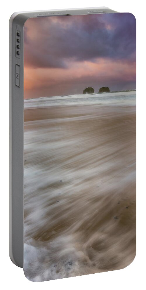 Oregon Portable Battery Charger featuring the photograph Sunrise Storm At Twin Rocks by Darren White