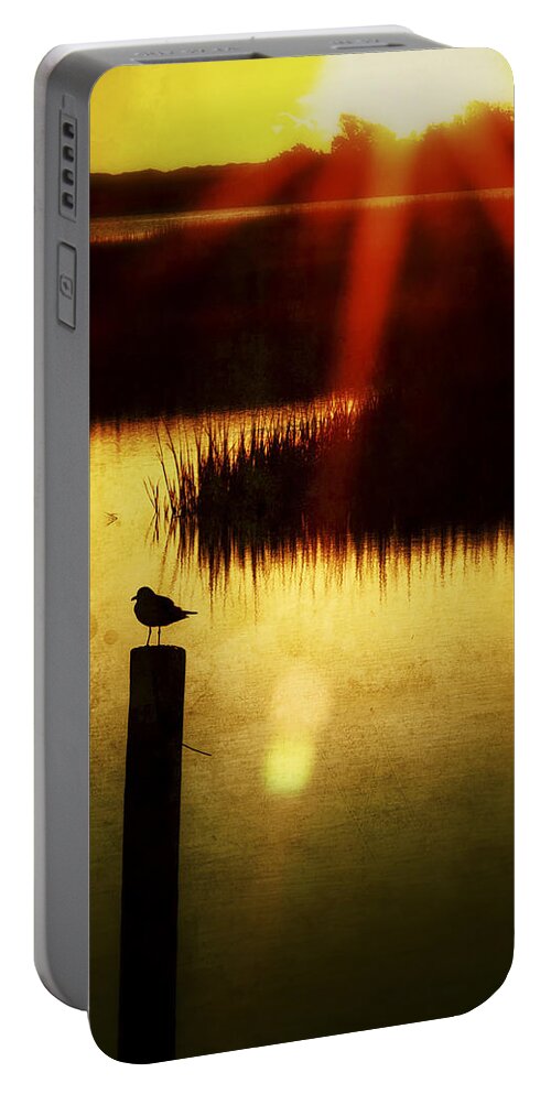 Bird Portable Battery Charger featuring the photograph SUNRISE SUNSET PHOTO ART - A RAY OF HOPE by JO ANN TOMASELLI by Jo Ann Tomaselli