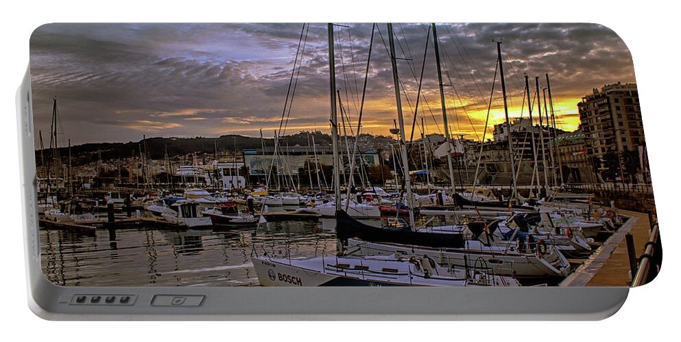 Vigo Portable Battery Charger featuring the photograph Sunrise Vigo Harbour Galacia Spain by Lynn Bolt