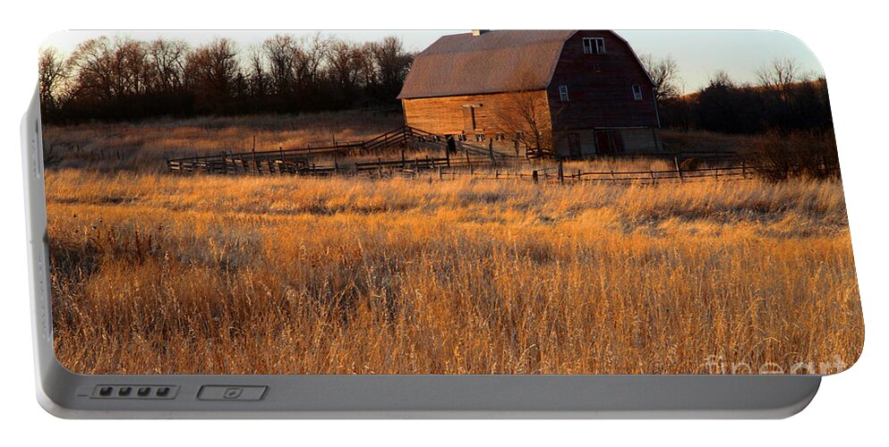North Dakota Portable Battery Charger featuring the photograph Sunset and Barn by Edward R Wisell