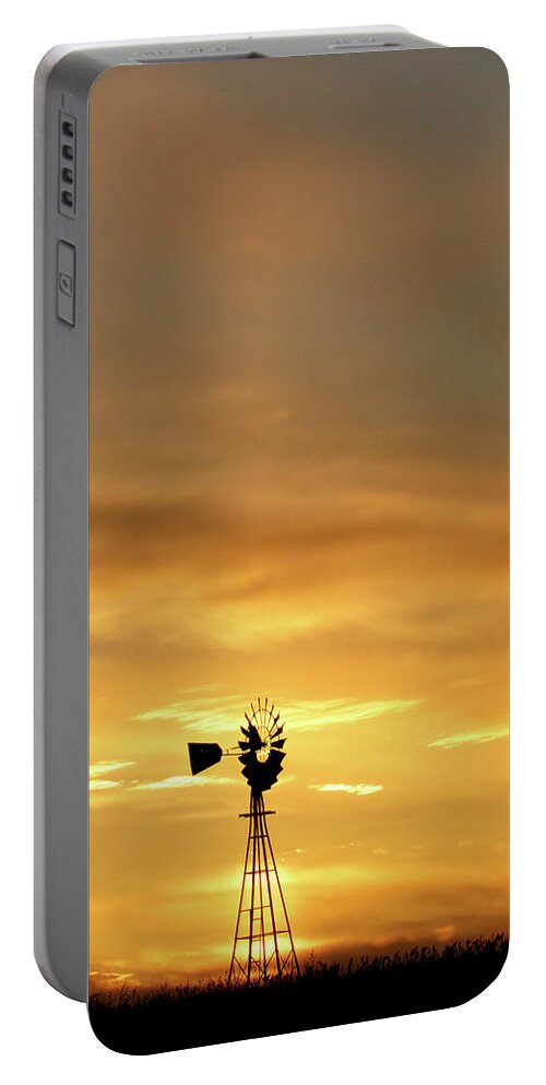 Kansas Portable Battery Charger featuring the photograph Sunset and Windmill 14 by Rob Graham