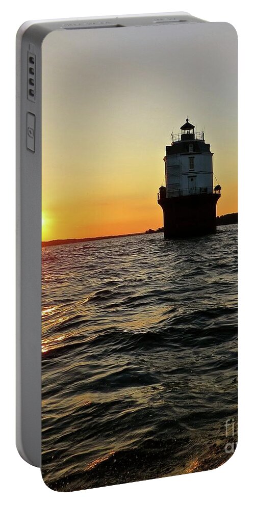 Baltimore Lighthouse Portable Battery Charger featuring the photograph Sunset at Baltimore Light by Nancy Patterson