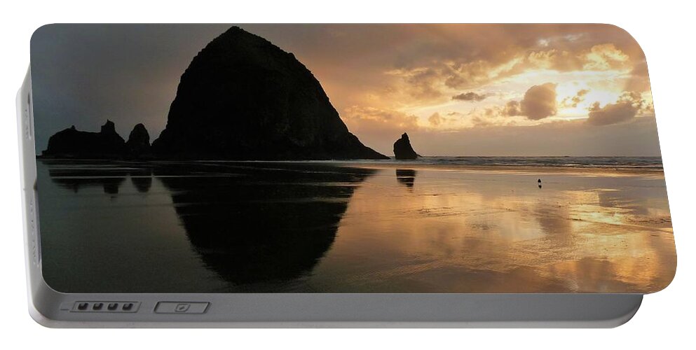 Sunset Portable Battery Charger featuring the photograph Sunset at Haystack Rock by Tranquil Light Photography