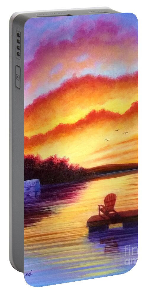 Sunset Portable Battery Charger featuring the painting Sunset at Killarney by Sarah Irland