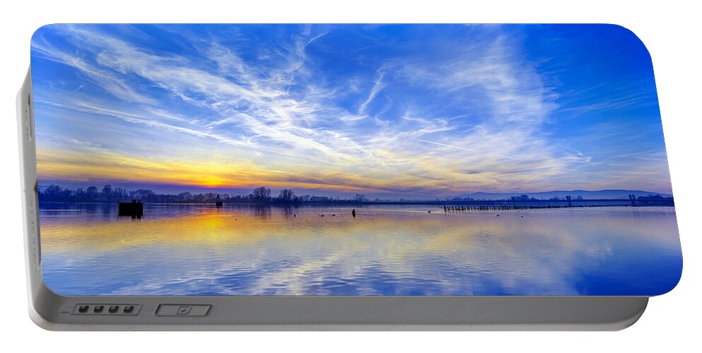 Sky Portable Battery Charger featuring the photograph Sunset at lake Ptuj by Ivan Slosar
