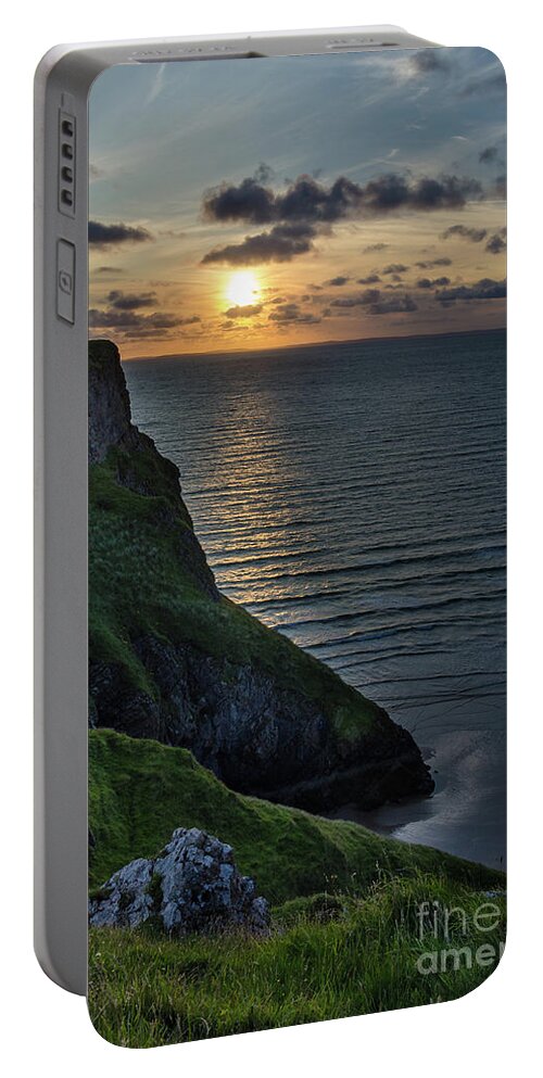 Sunset Portable Battery Charger featuring the photograph Sunset at Rhossili Bay by Perry Rodriguez