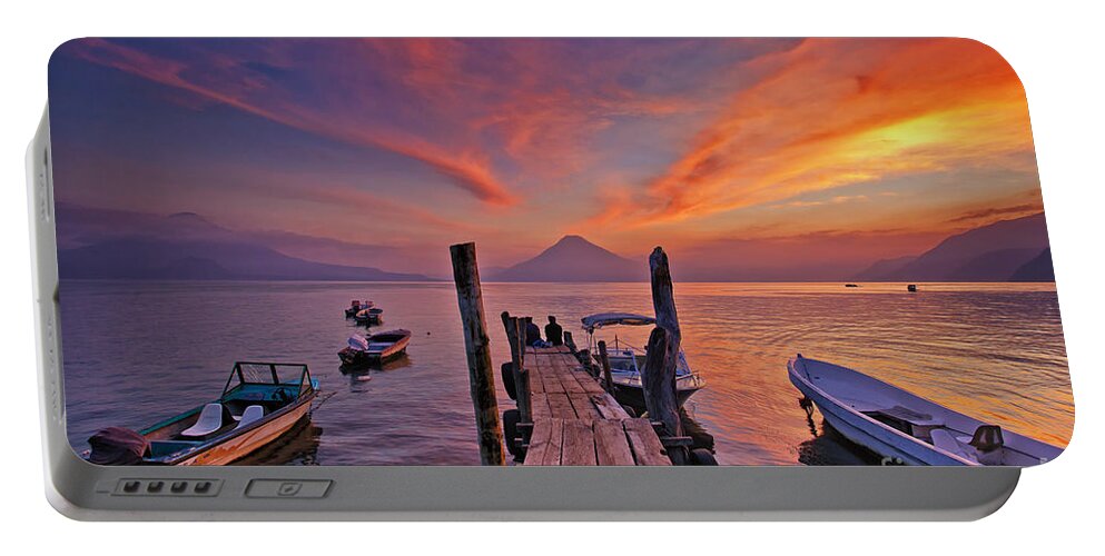 Guatemala Portable Battery Charger featuring the photograph Sunset at the Panajachel Pier on Lake Atitlan, Guatemala by Sam Antonio
