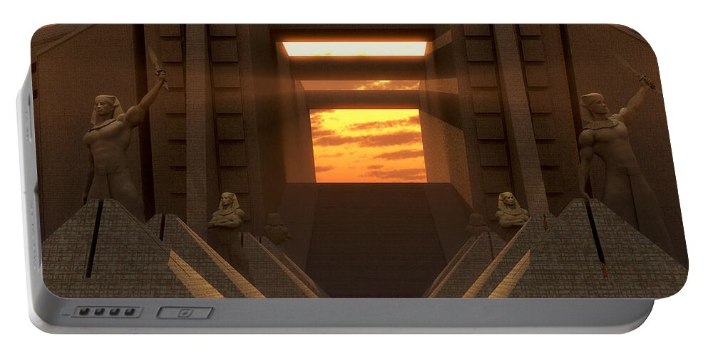 Egypt Portable Battery Charger featuring the digital art Sunset at the Temple by William Ladson