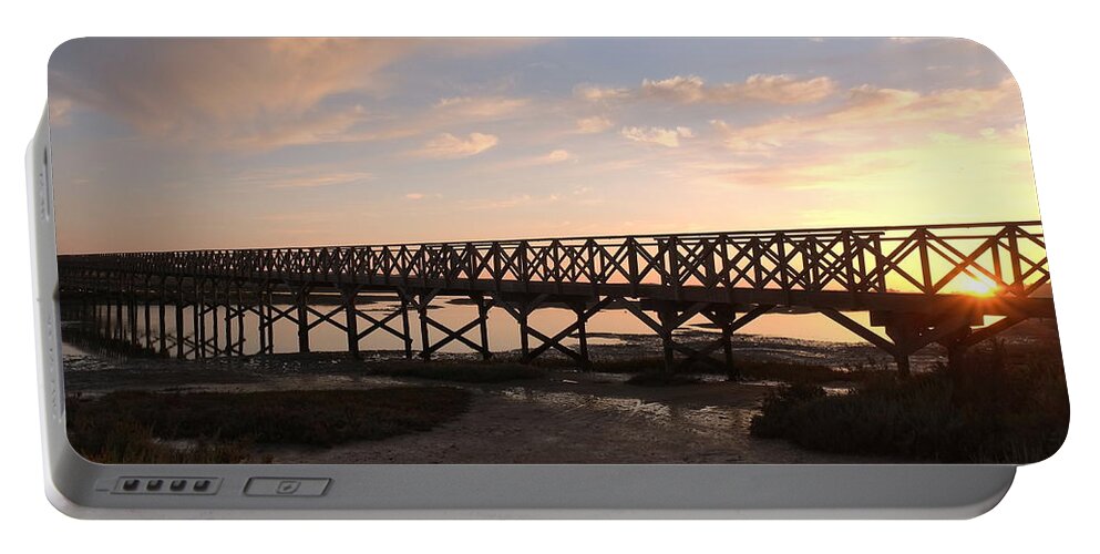 Quinta Do Lago Portable Battery Charger featuring the photograph Sunset at the wooden bridge by Angelo DeVal