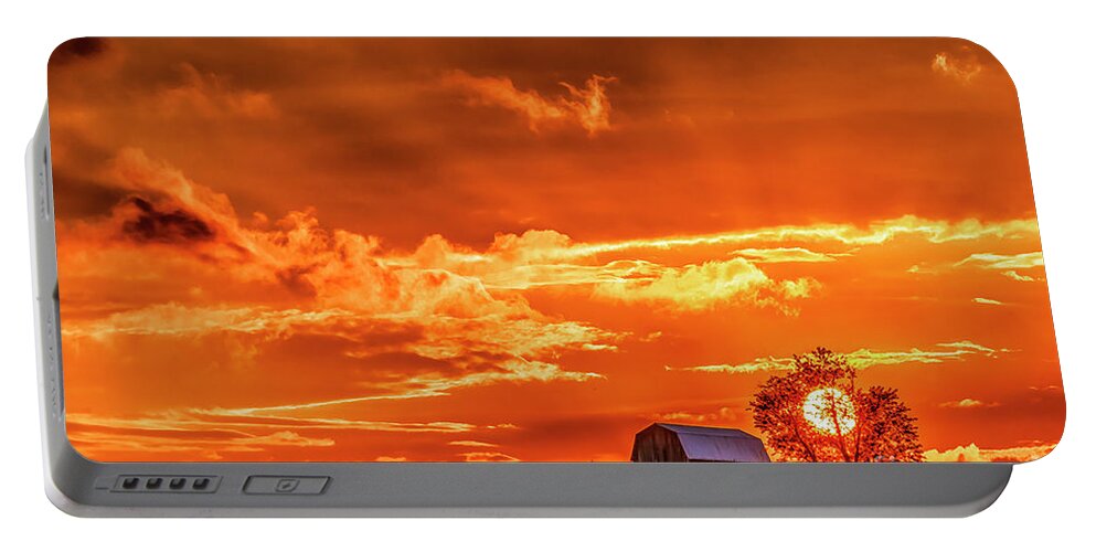 Sunset Portable Battery Charger featuring the photograph Sunset Barn and Cattle by Thomas R Fletcher