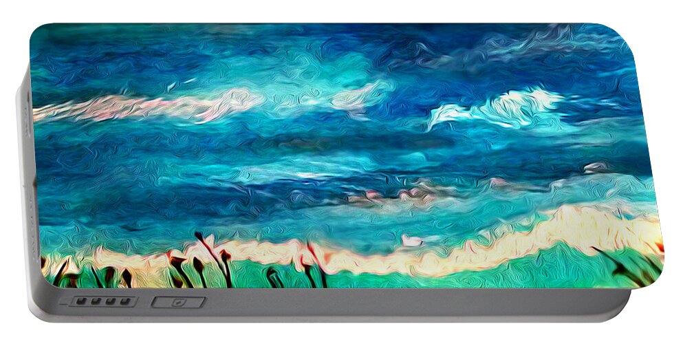Seascape Portable Battery Charger featuring the painting Sunset Beach by Amy Shaw