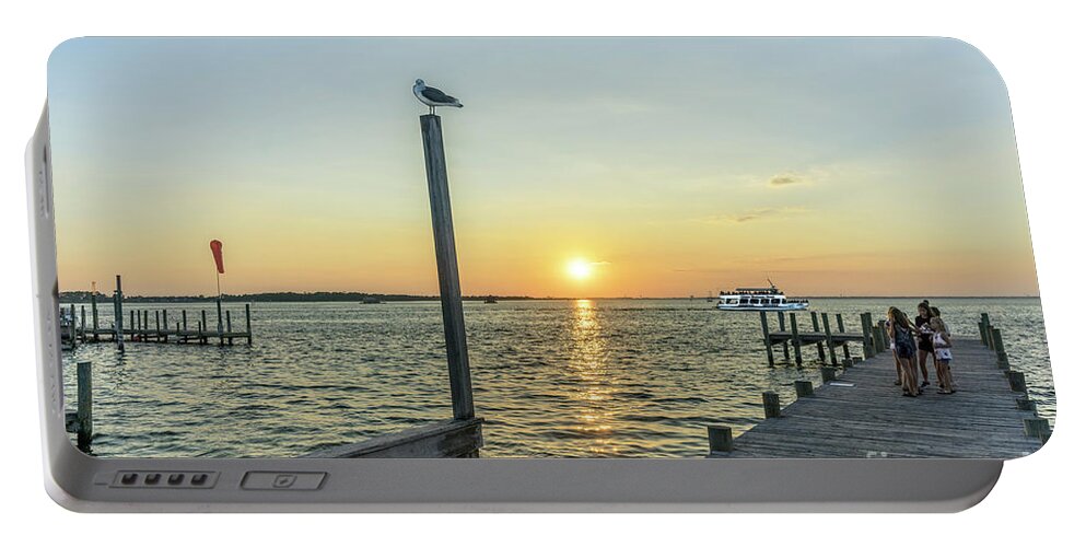 2017 Portable Battery Charger featuring the photograph Sunset Tour Boat off Dewey Destin Fl Pier 1186a by Ricardos Creations