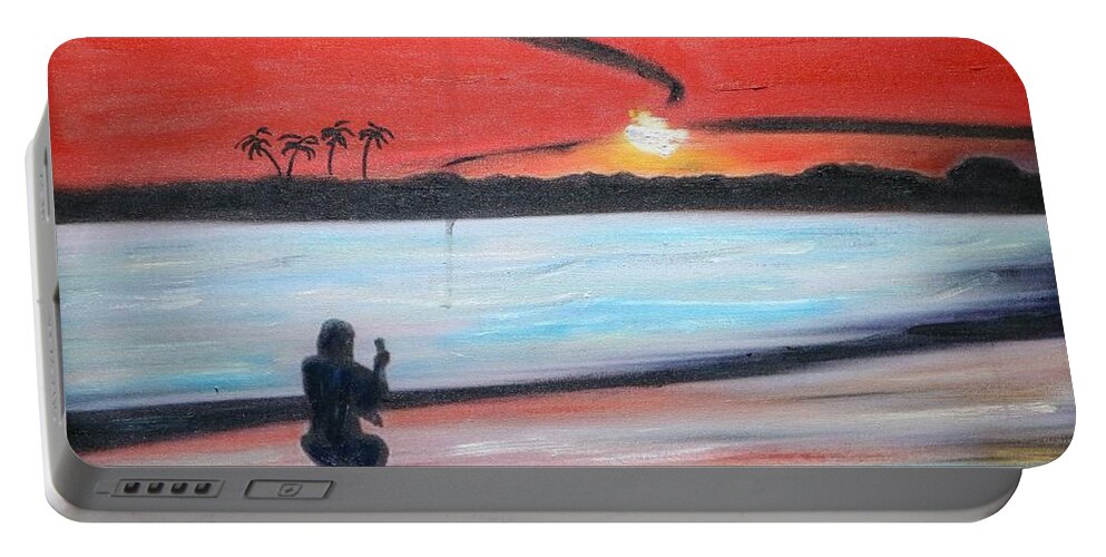 Landscape Portable Battery Charger featuring the painting Sunset Boulevard by Sam Shaker