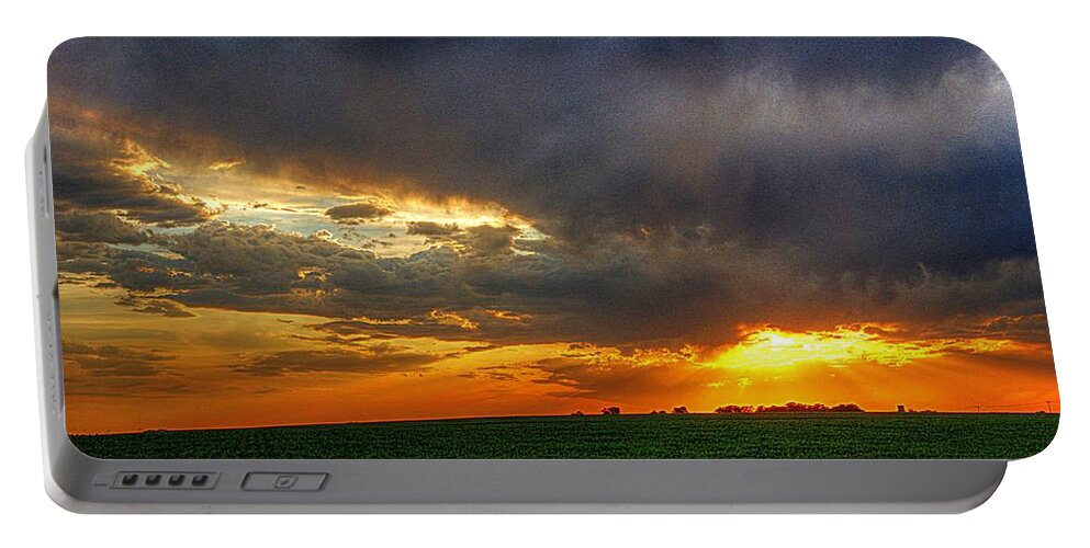 Sunset Portable Battery Charger featuring the photograph Sunset Fire on a Nebraska Field by Karen McKenzie McAdoo