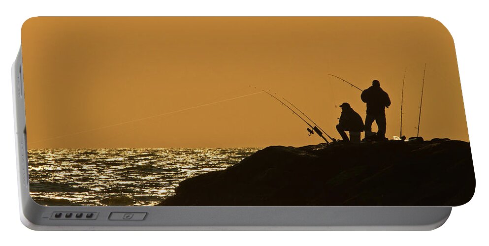 Sunset Portable Battery Charger featuring the photograph Sunset Fishermen by David Freuthal