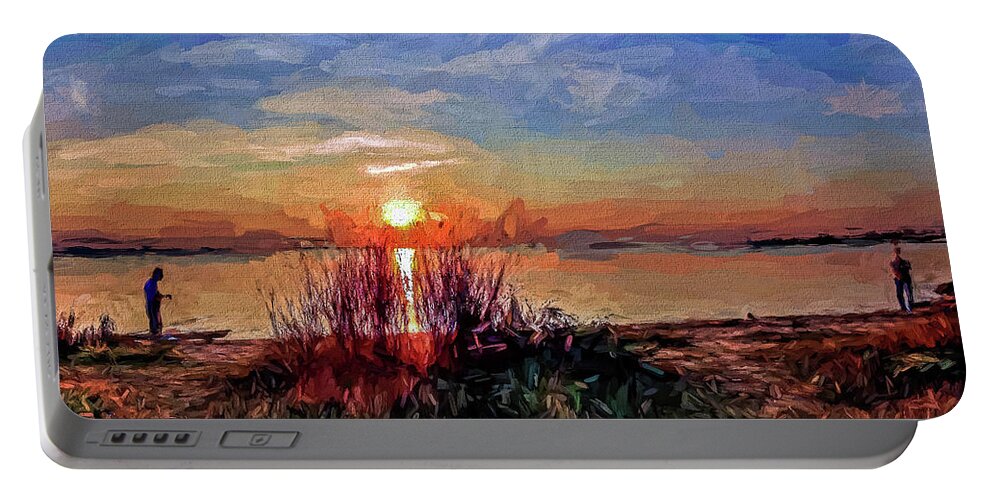 Fisherman Portable Battery Charger featuring the photograph Sunset Fishermen by Jerry Gammon