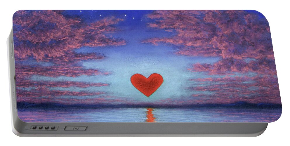 Holiday Portable Battery Charger featuring the pastel Sunset Heart 02 by Michael Heikkinen