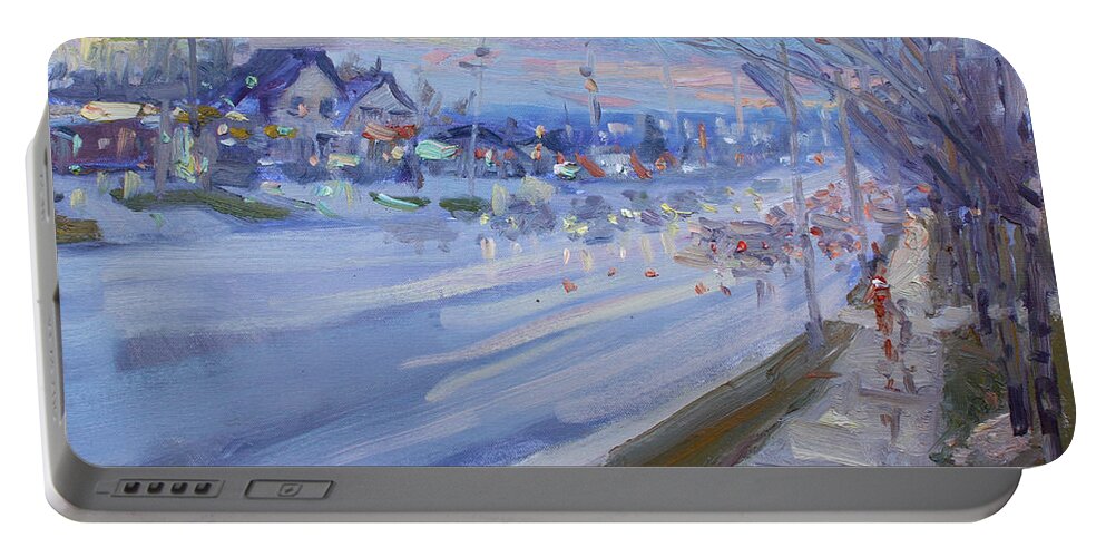 Sunset Portable Battery Charger featuring the painting Sunset in Guelph St Georgetown ON by Ylli Haruni