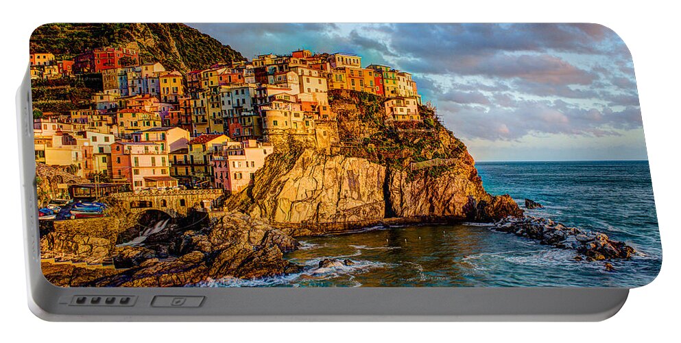 Travel Portable Battery Charger featuring the photograph Sunset in Manarola by Wade Brooks