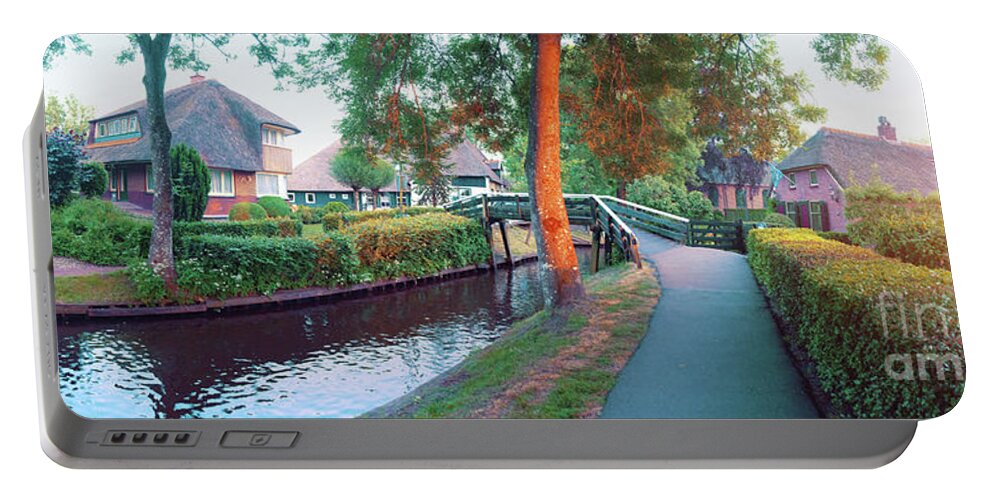 Sunset Portable Battery Charger featuring the photograph sunset in old dutch village, Giethoorn by Ariadna De Raadt
