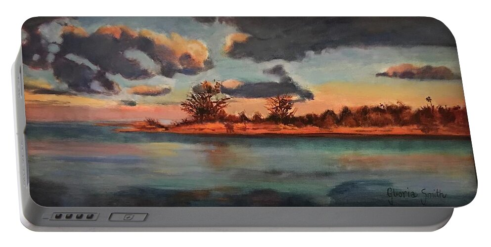 Sunset Portable Battery Charger featuring the painting Sunset in Paradise by Gloria Smith