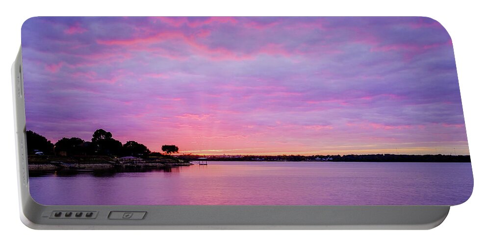 Sunset Portable Battery Charger featuring the photograph Sunset Lake Arlington Texas by Robert Bellomy