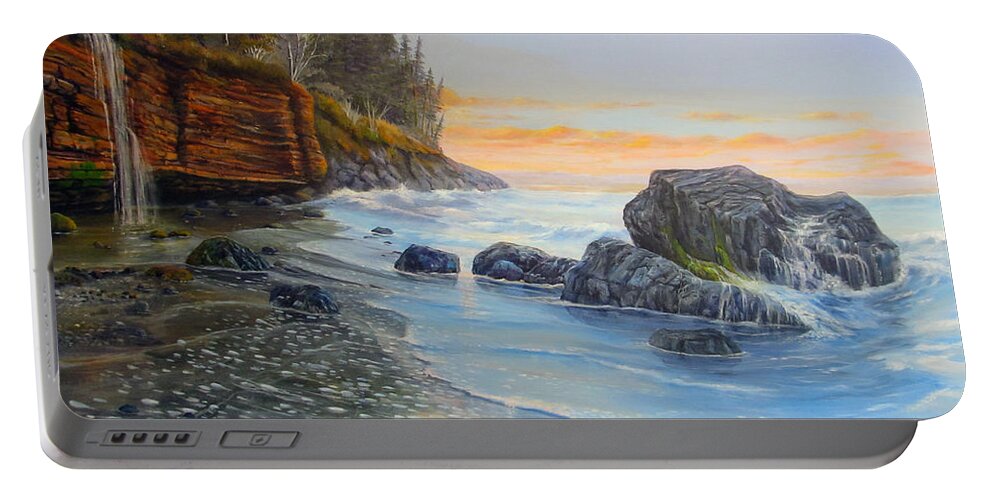 Seascape Portable Battery Charger featuring the painting Sunset Mystic Beach by Wayne Enslow