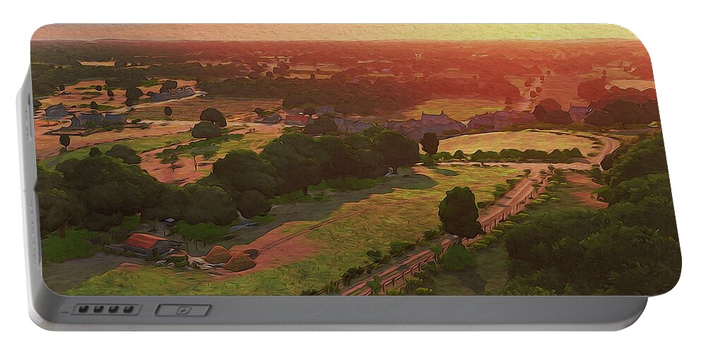 Sunset Of The Farms Portable Battery Charger featuring the painting Sunset of the Farms by AM FineArtPrints