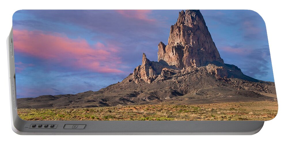 Arid Climate Portable Battery Charger featuring the photograph Sunset on Agathla Peak by Jeff Goulden