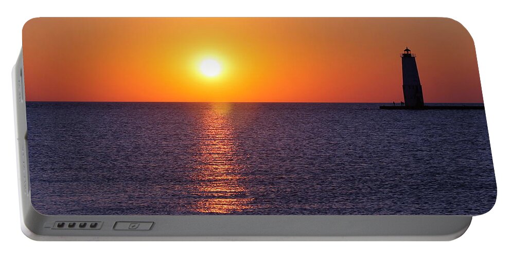 Lighthouse Portable Battery Charger featuring the photograph Sunset on Lake Michigan by Bruce Patrick Smith