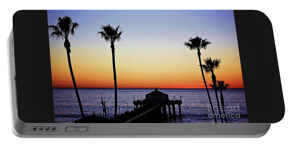 Sunset Portable Battery Charger featuring the photograph Sunset On Manhattan Beach Pier by Sharon McConnell