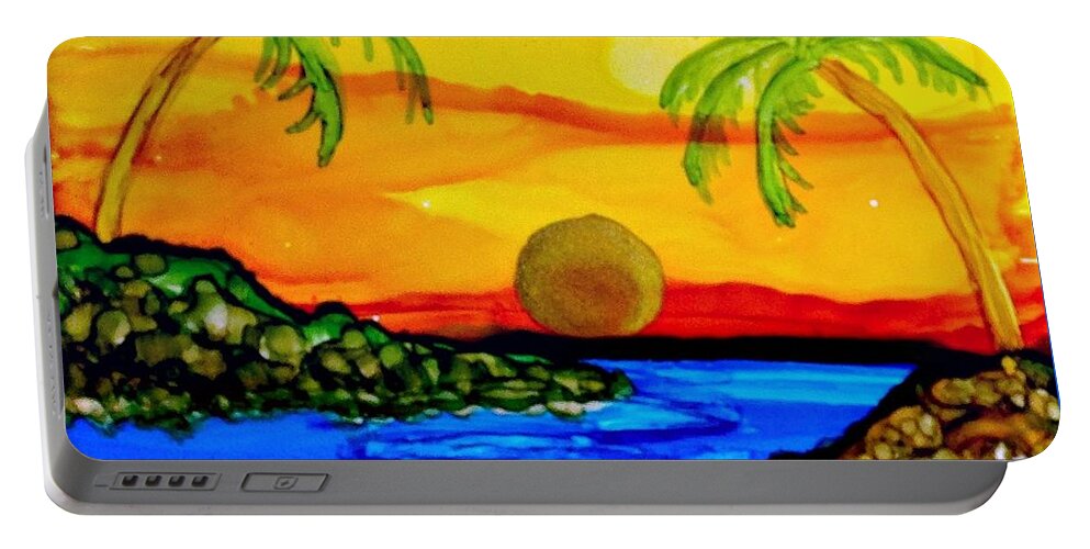 #ooak Art Portable Battery Charger featuring the painting Sunset on the Beach by Linda Stanton