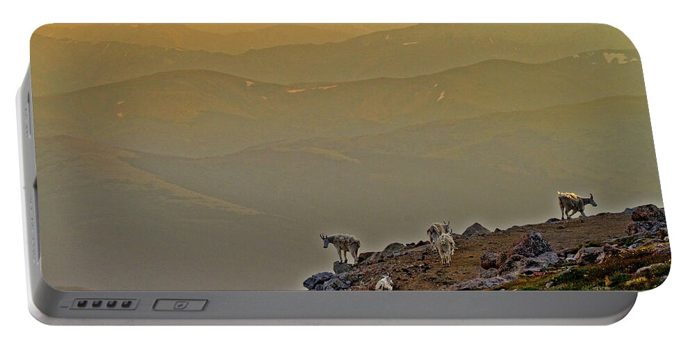 Mountain Goat Portable Battery Charger featuring the photograph Sunset on The Edge by Scott Mahon