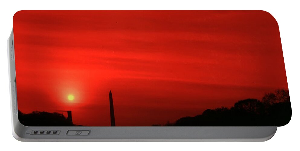 Red Portable Battery Charger featuring the photograph Sunset on the National Mall Washington DC by Thomas Marchessault