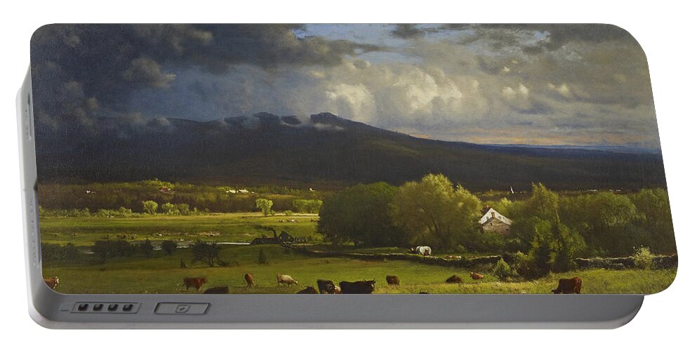 Sunset On The River By George Inness Portable Battery Charger featuring the painting Sunset on the River by George Inness