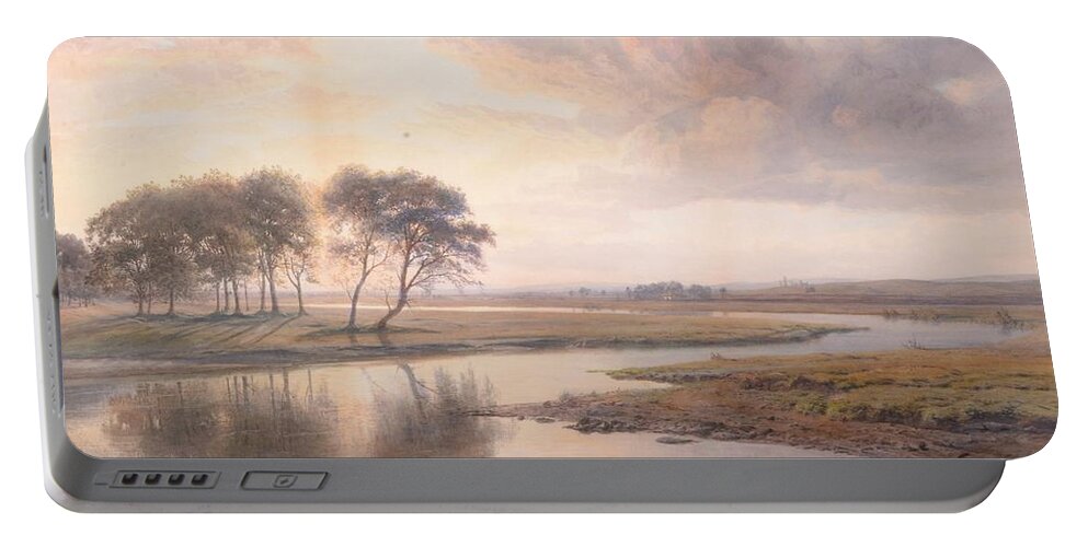 Henry Albert Hartland (1840-1893) Sunset On The Shannon Portable Battery Charger featuring the painting Sunset on The Shannon by Henry Albert