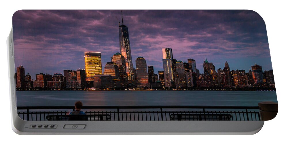 New York City Portable Battery Charger featuring the photograph Sunset over New World Trade Center New York City by Ranjay Mitra