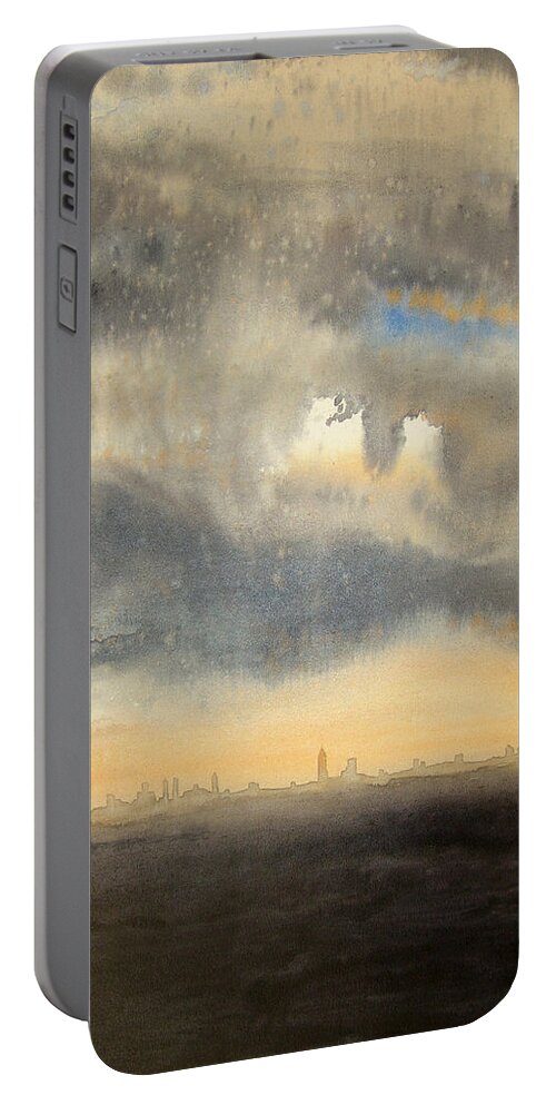City Portable Battery Charger featuring the painting Sunset Over the City by Andrew King