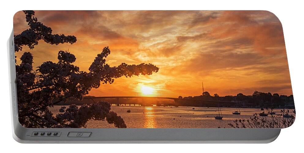 Salem Portable Battery Charger featuring the photograph Sunset over the Salem Beverly Bridge From the Salem Willows Salem MA by Toby McGuire
