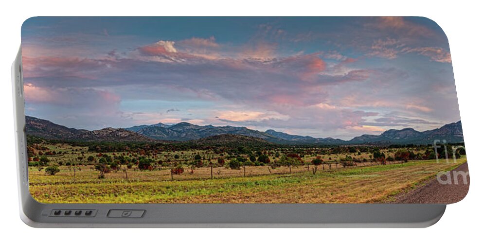Davis Mountains Portable Battery Charger featuring the photograph Sunset Panorama of Sawtooth Mountain and Davis Mountains Preserve - Nature Conservancy West Texas by Silvio Ligutti