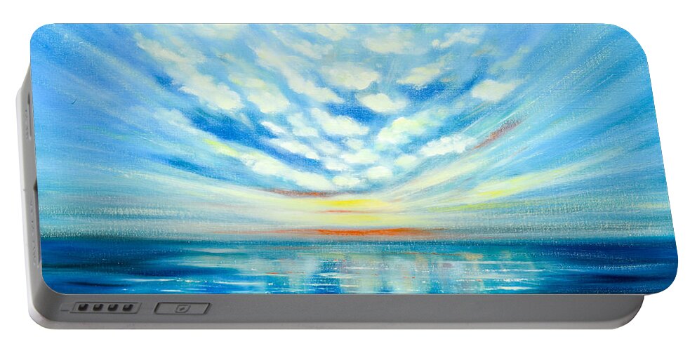 Blue Portable Battery Charger featuring the painting Sunset Quest BLUE by Gina De Gorna